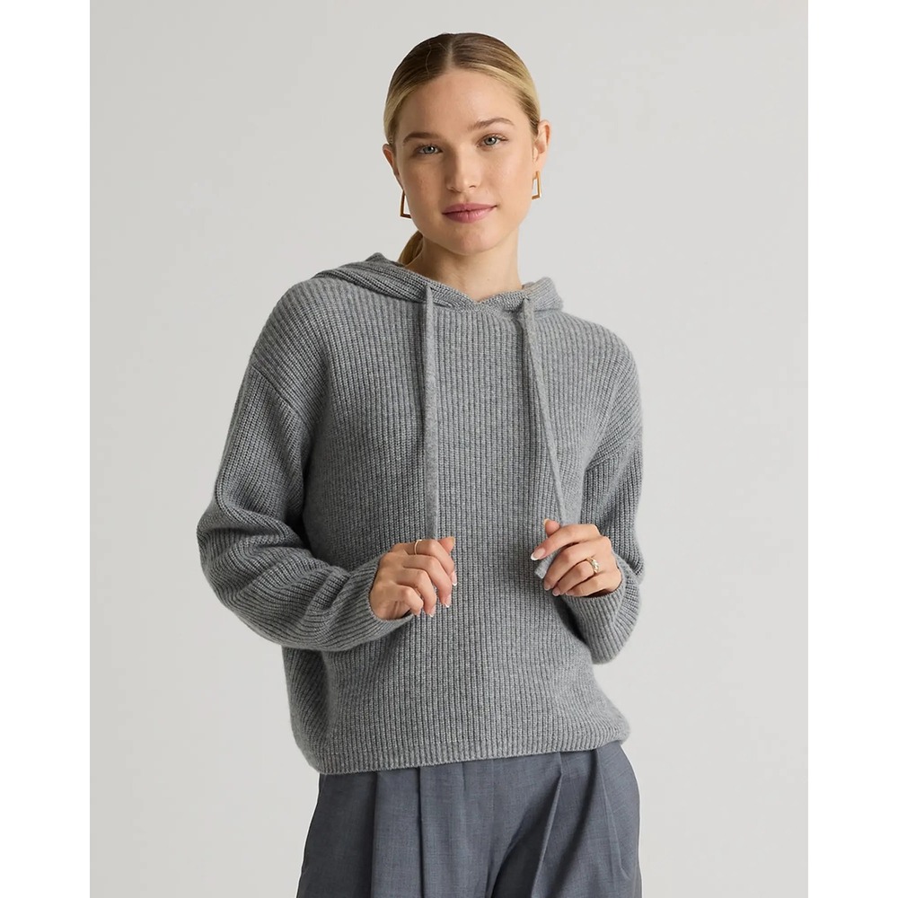 Quince Mongolian Cashmere Fisherman Pullover Hoodie Gray Womens Small
